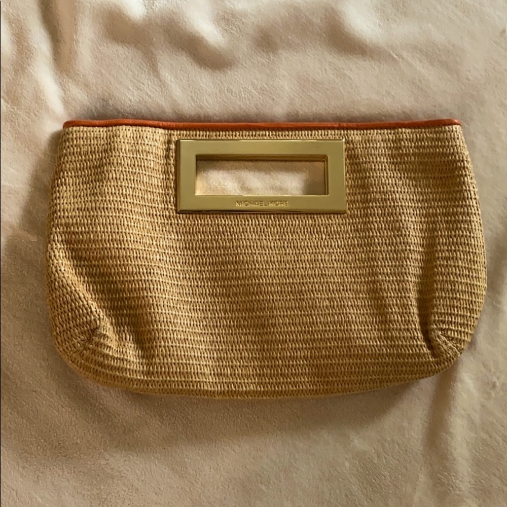 Michael Kors Straw Clutch Orange Trim